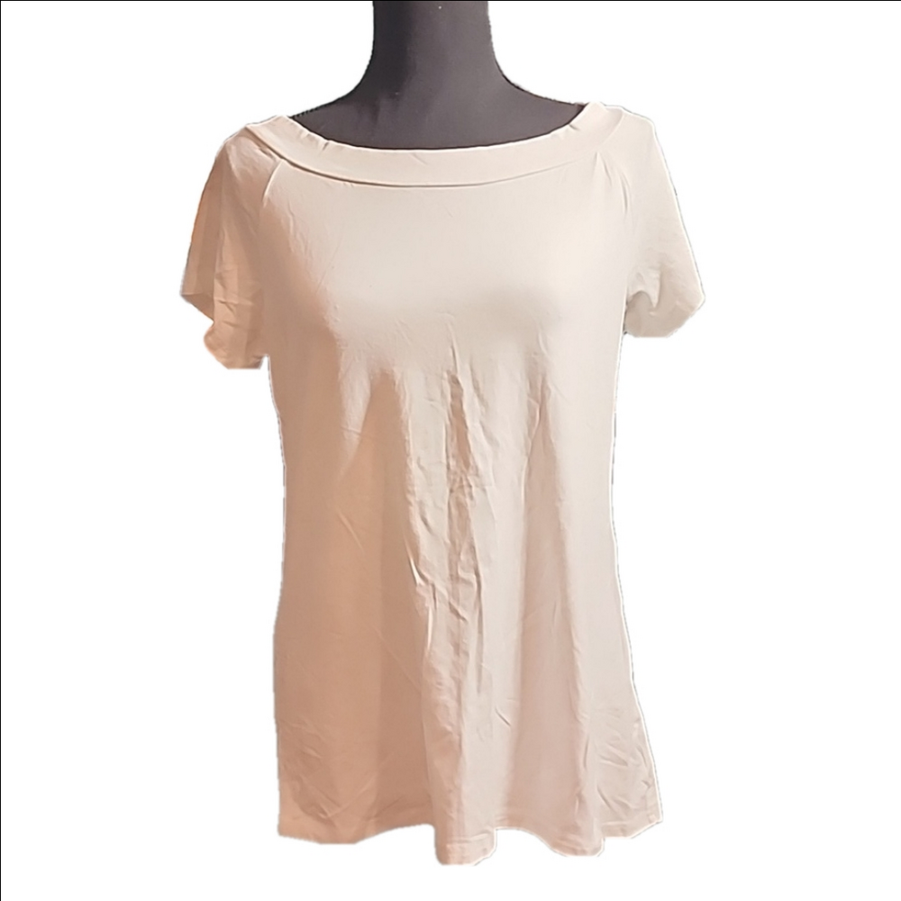White Short Sleeve Tshirt Bateau Neckline Womens Size Medium EUC